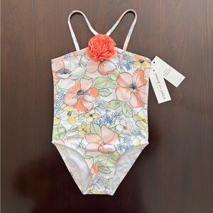 Janie and Jack Floral One-Piece Swimsuit in Coral, Yellow, Green, Blue
